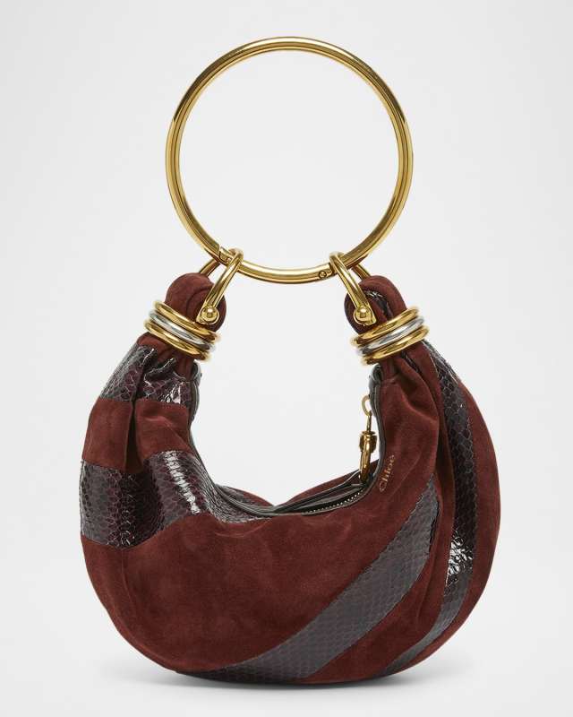 Bracelet Shoulder Bag in Calfskin Suede and Snakeskin